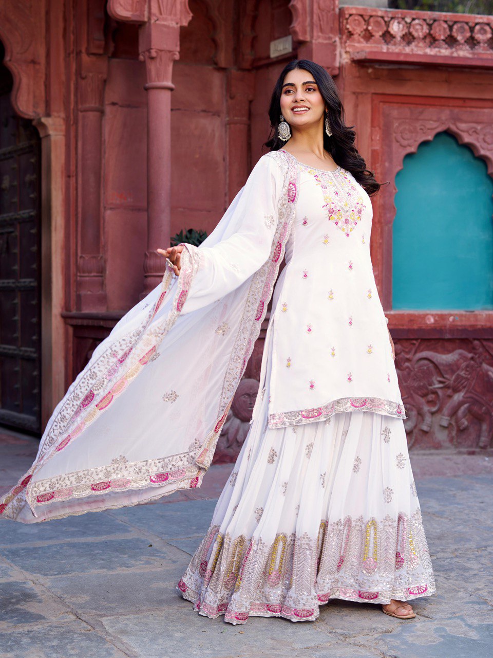 Georgette Sharara Set with Thread & Sequin Work