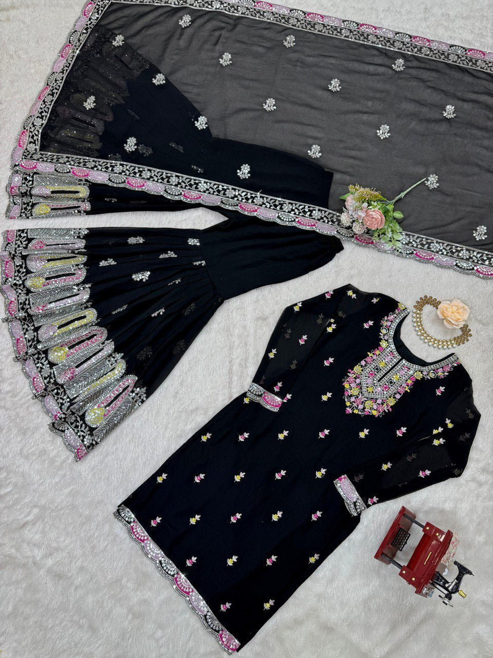 Georgette Sharara Set with Thread & Sequin Work