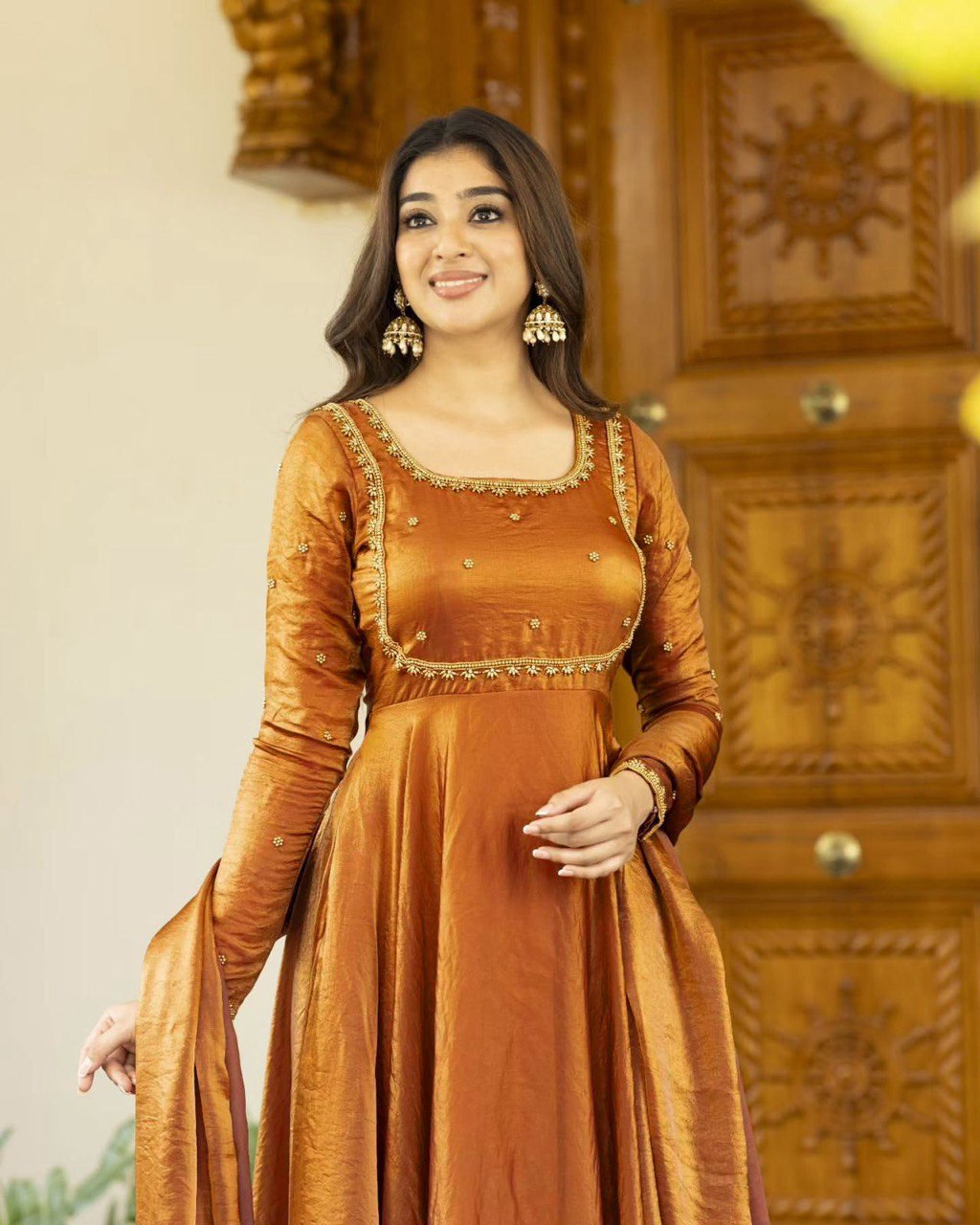 Silk Suit with Sequins & Four-Side Lace Dupatta