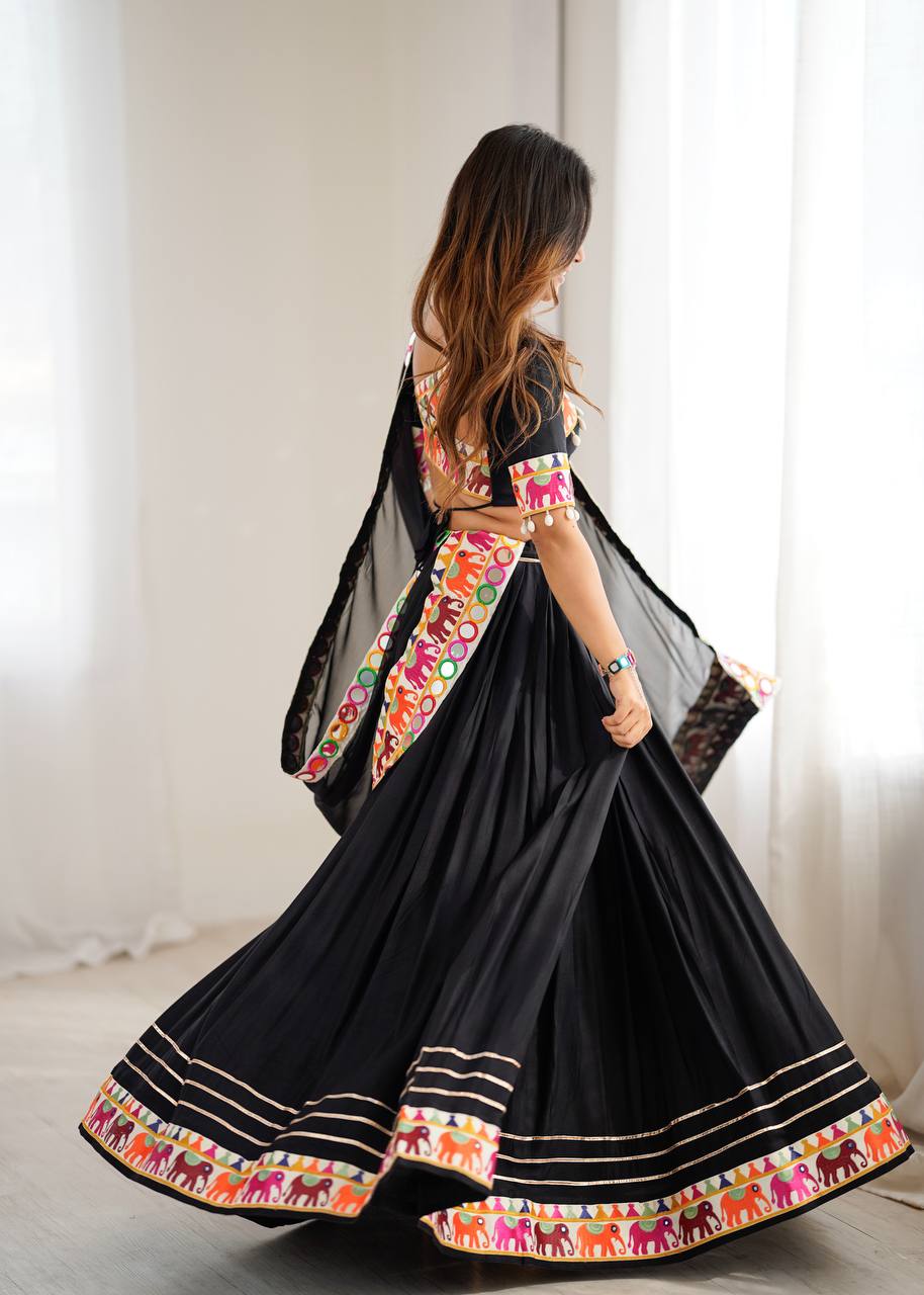 Heavy Rayon Lehenga Choli with Mirror & Tassel Work and Gamthi Lace Dupatta