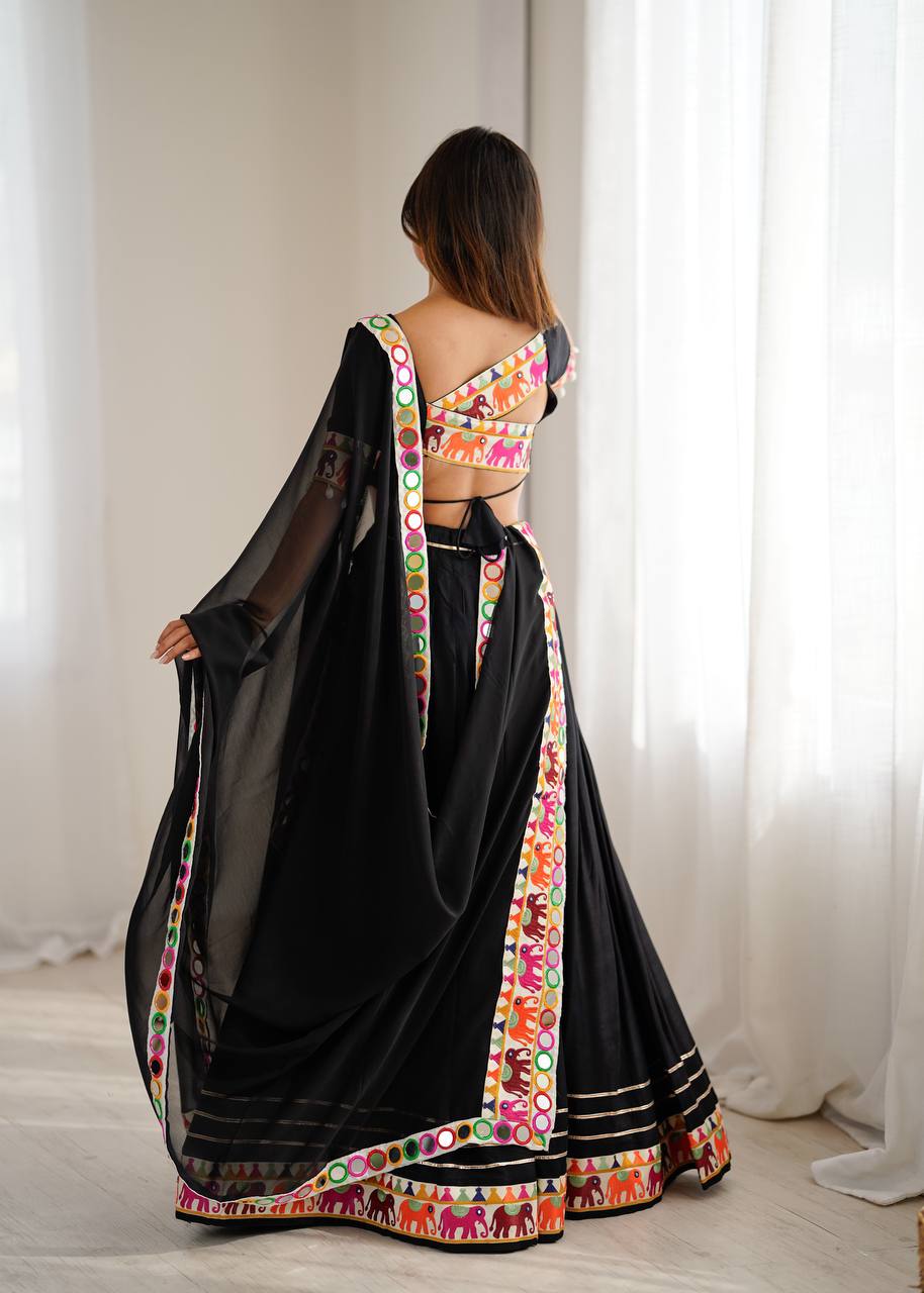 Heavy Rayon Lehenga Choli with Mirror & Tassel Work and Gamthi Lace Dupatta