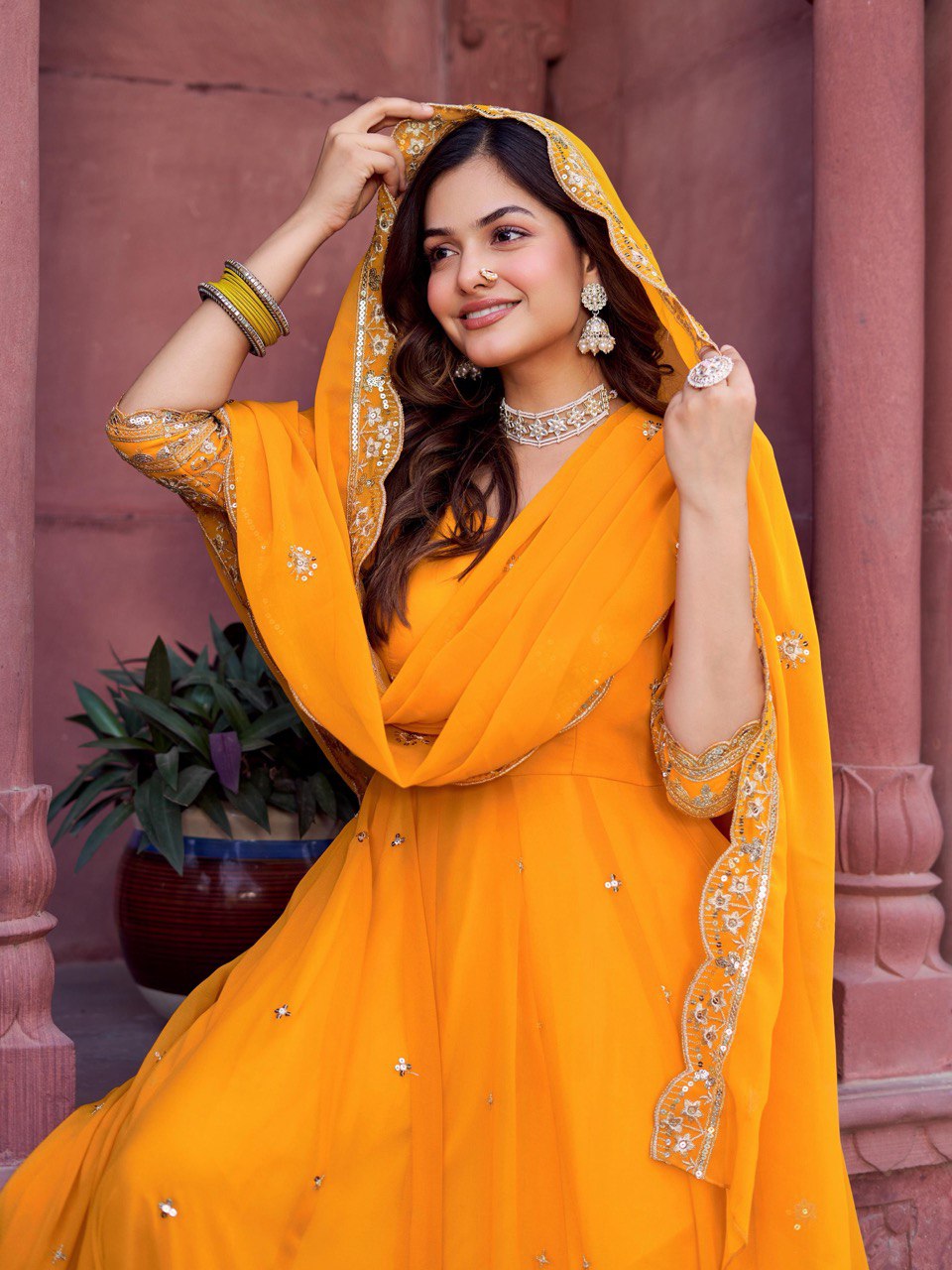 Georgette Gown Set with Front & Back Embroidery