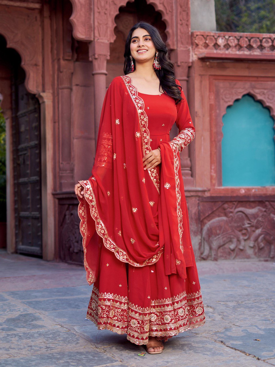Georgette Gown Set with Front & Back Embroidery