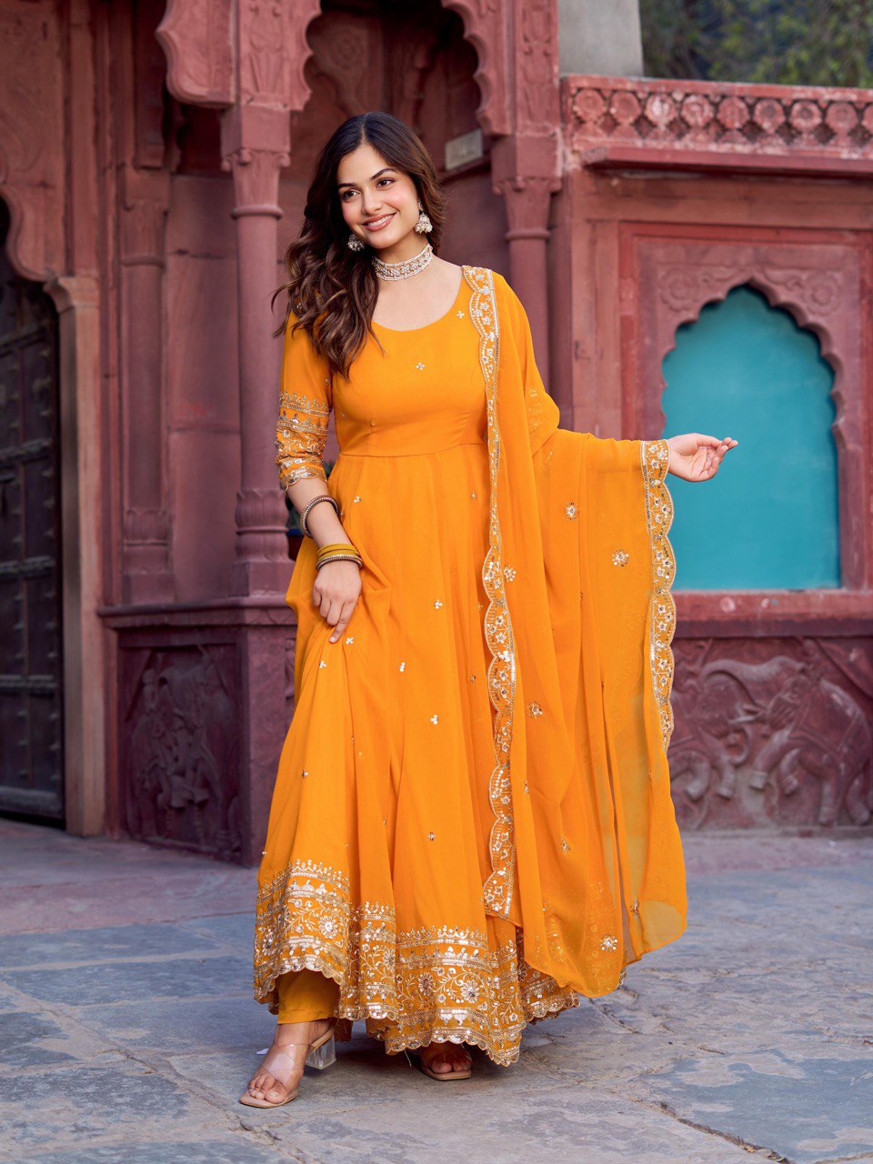 Georgette Gown Set with Front & Back Embroidery