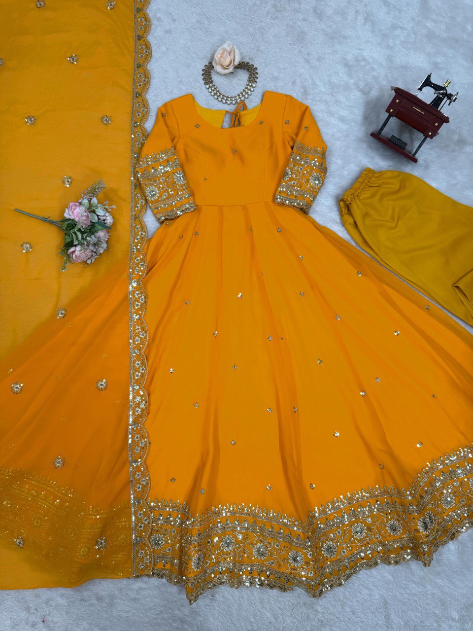 Georgette Gown Set with Front & Back Embroidery