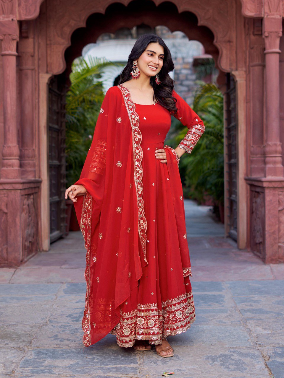 Georgette Gown Set with Front & Back Embroidery