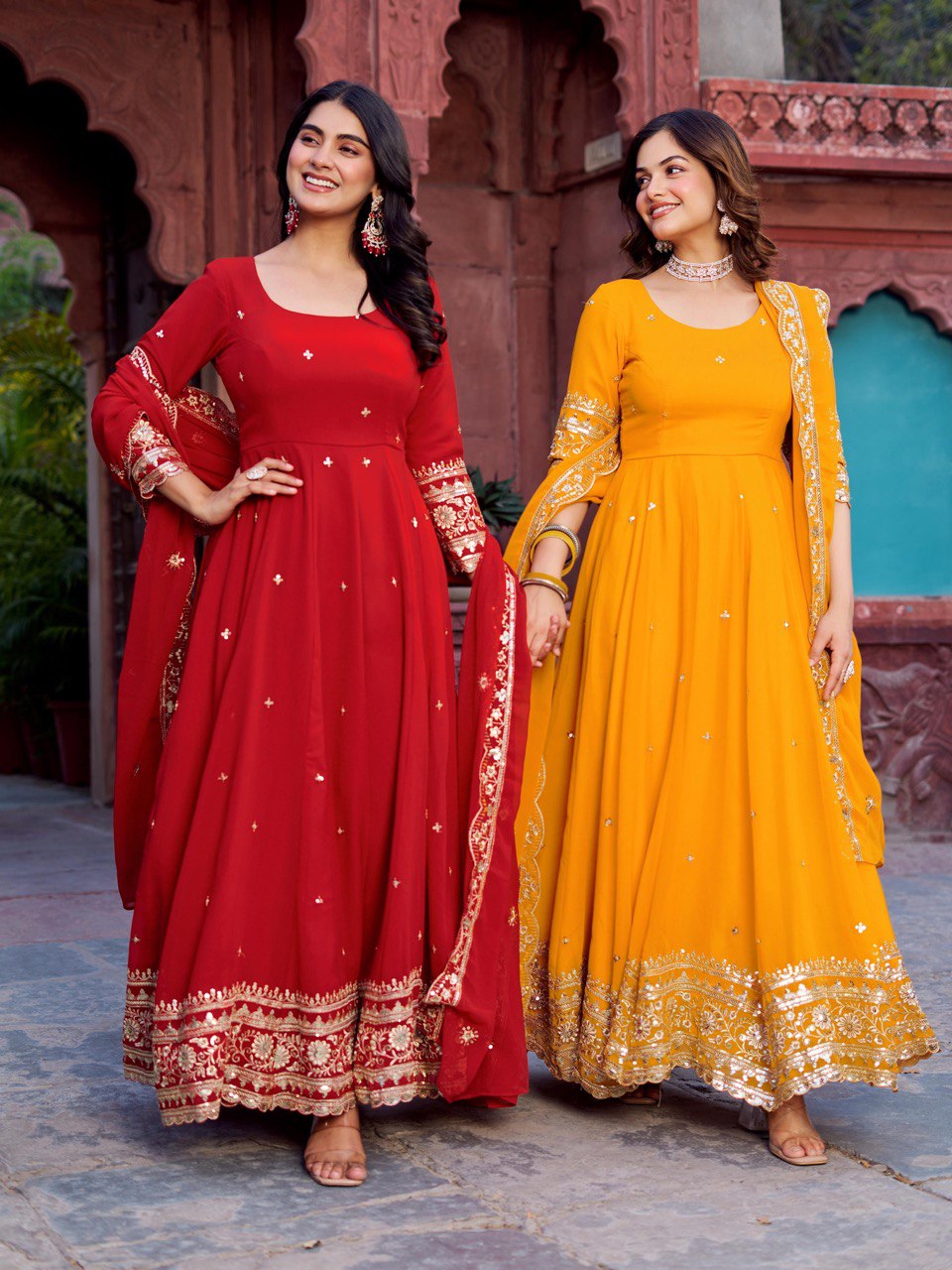 Georgette Gown Set with Front & Back Embroidery