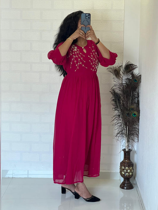 Blooming Georgette Dress with Khatli Maggam