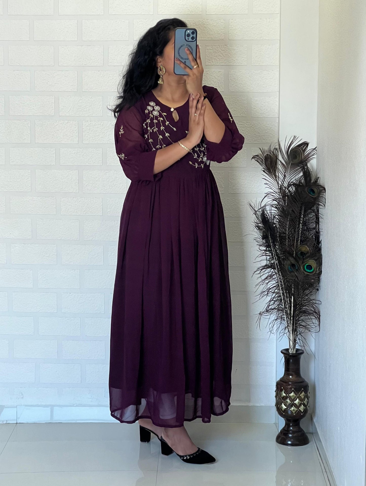 Blooming Georgette Dress with Khatli Maggam