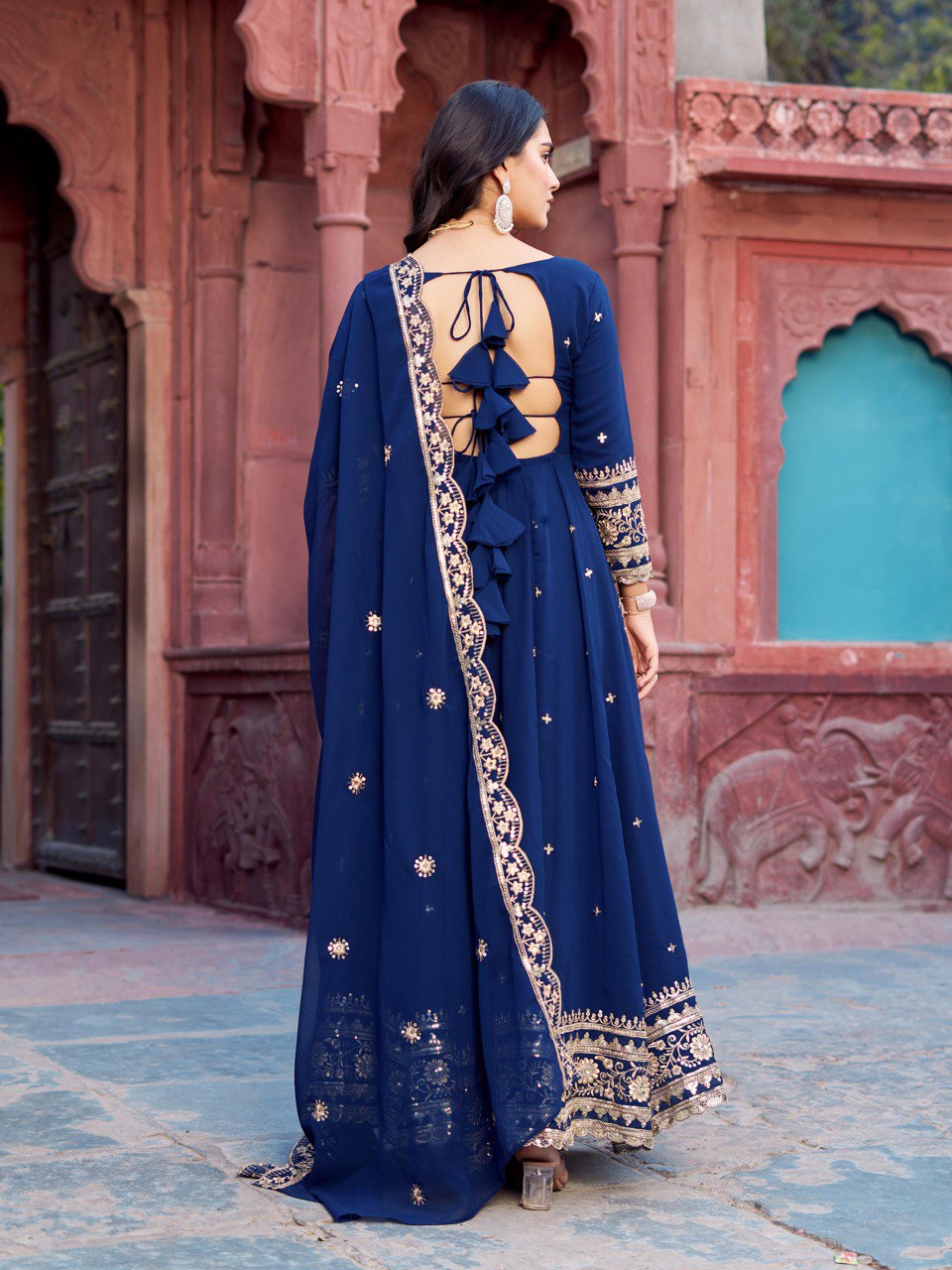 Georgette Gown Set with Front & Back Embroidery