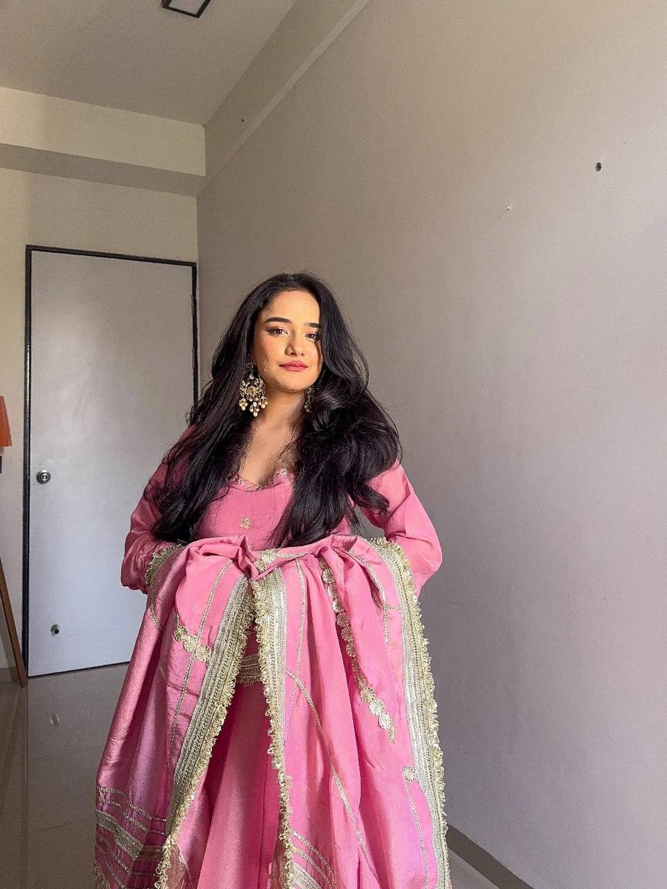 Thread & Sequin Work Suit Set with Dupatta and Pant