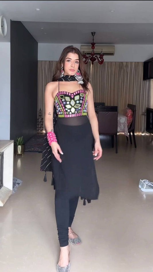 Georgette Real Mirror Work Suit Set with Digital Print Dupatta