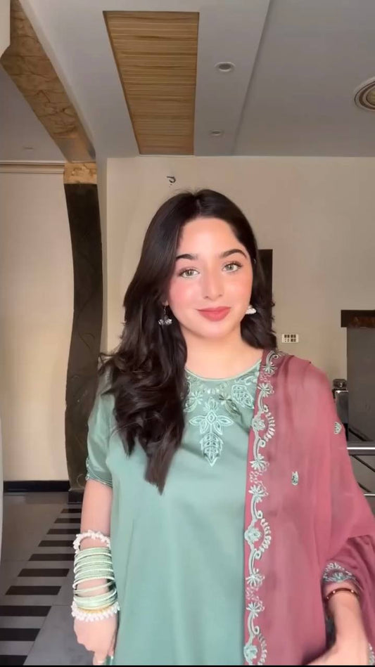 Thread Work Suit Set with Farshi Salwar & Dupatta