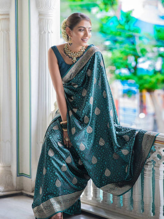 Soft Lichi Silk Saree with Rich Pallu & All-Over Jacquard