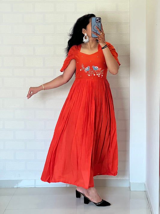 Pure Mul Mul Cotton Handwork Dress