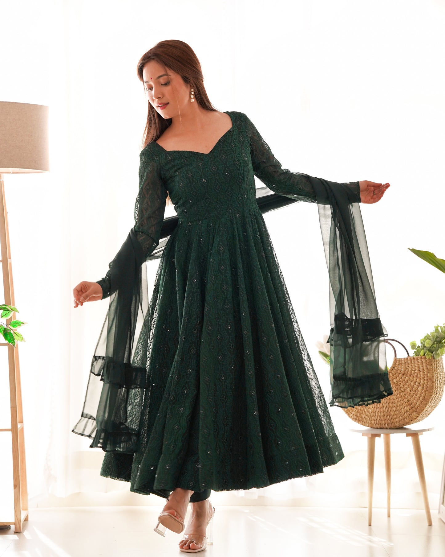 Lukhnowi Sequin Georgette Anarkali Set
