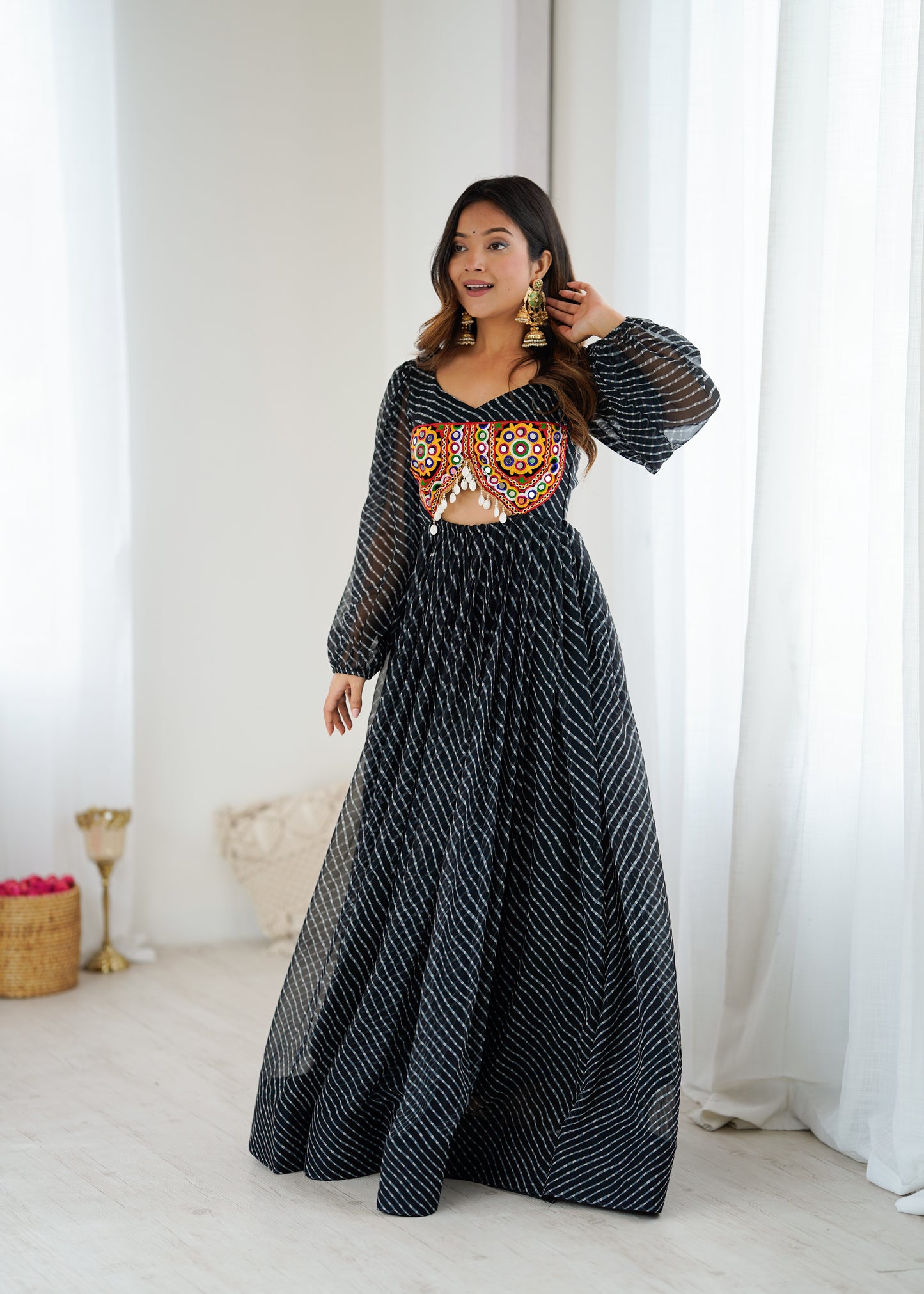 Gown with Chain-Stitch Work & Tassels