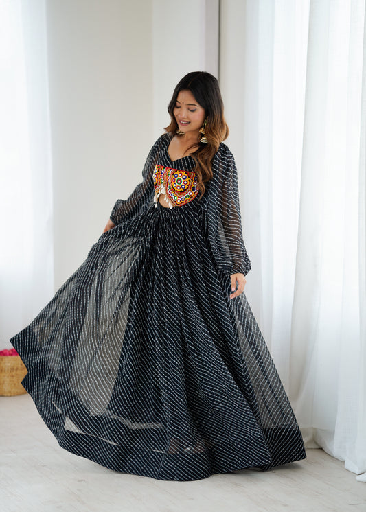 Gown with Chain-Stitch Work & Tassels