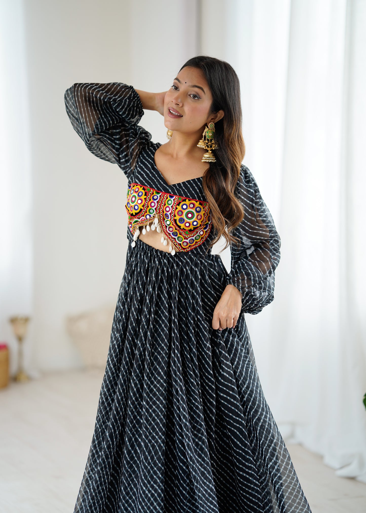 Gown with Chain-Stitch Work & Tassels