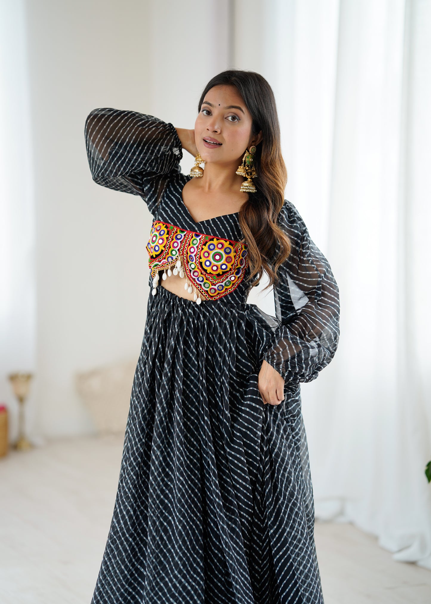 Gown with Chain-Stitch Work & Tassels