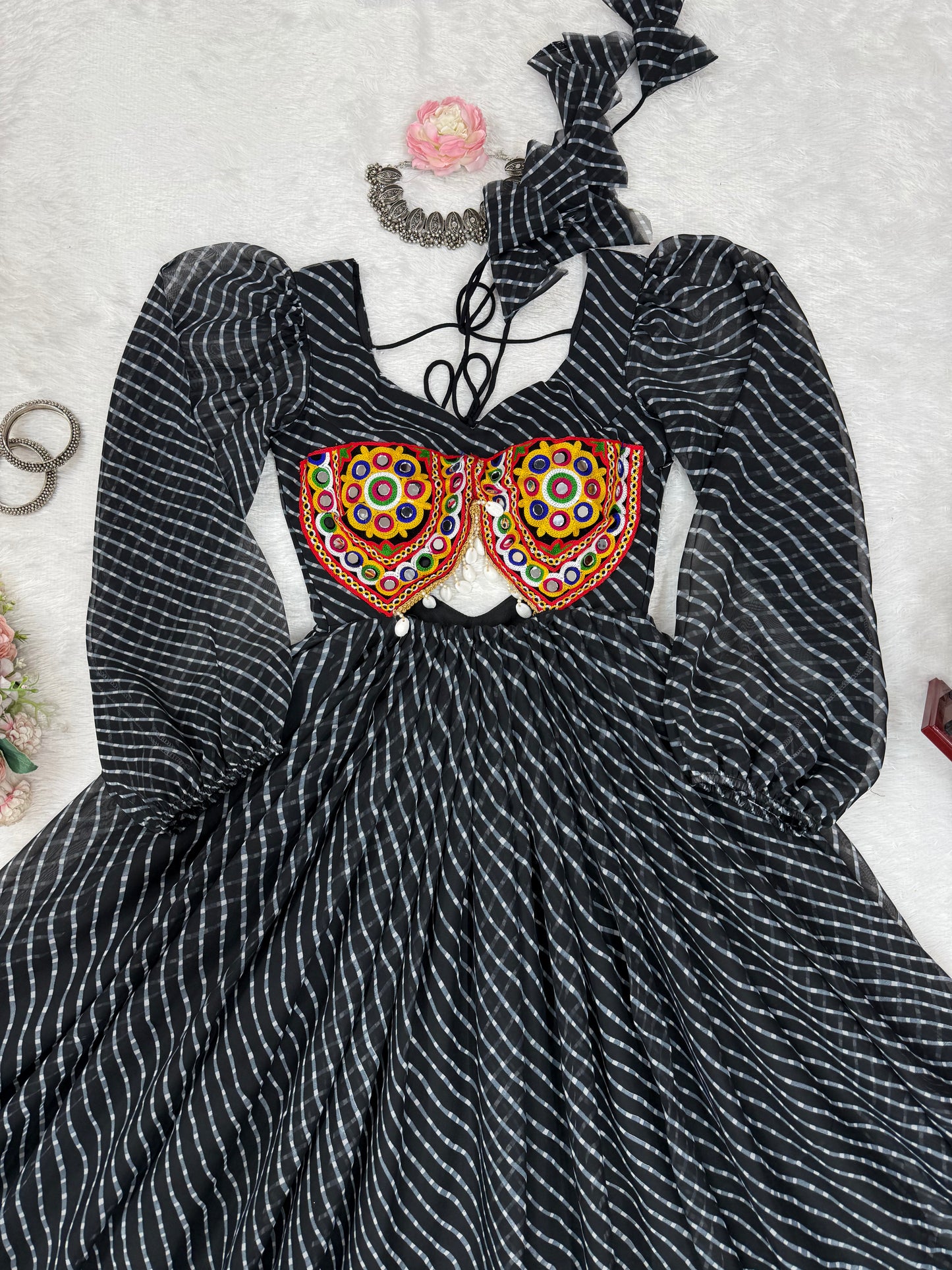 Gown with Chain-Stitch Work & Tassels