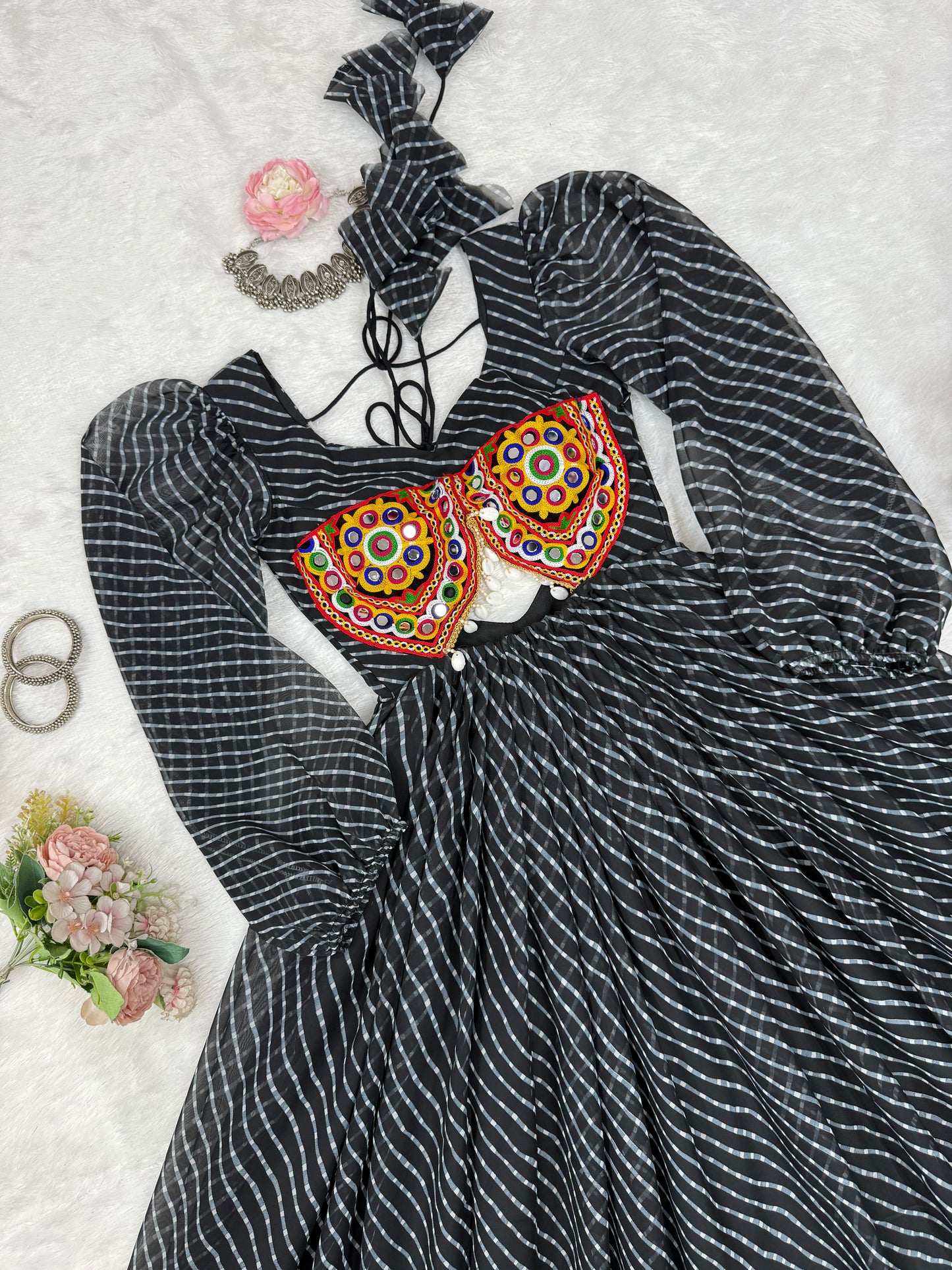 Gown with Chain-Stitch Work & Tassels