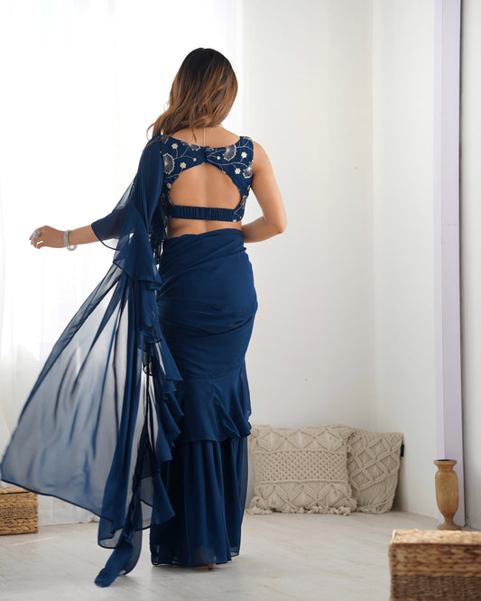 Saree Set in Georgette with Embroidered Blouse