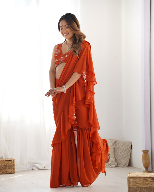Saree Set in Georgette with Embroidered Blouse