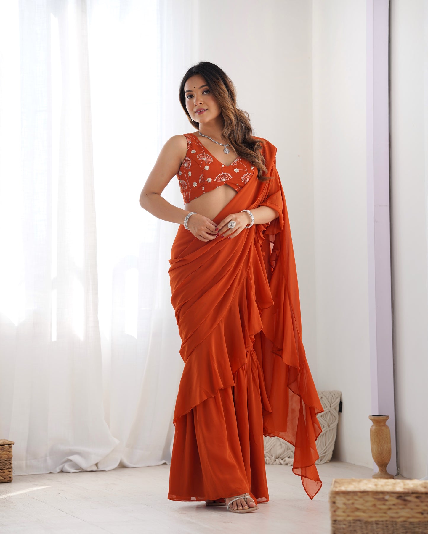 Saree Set in Georgette with Embroidered Blouse