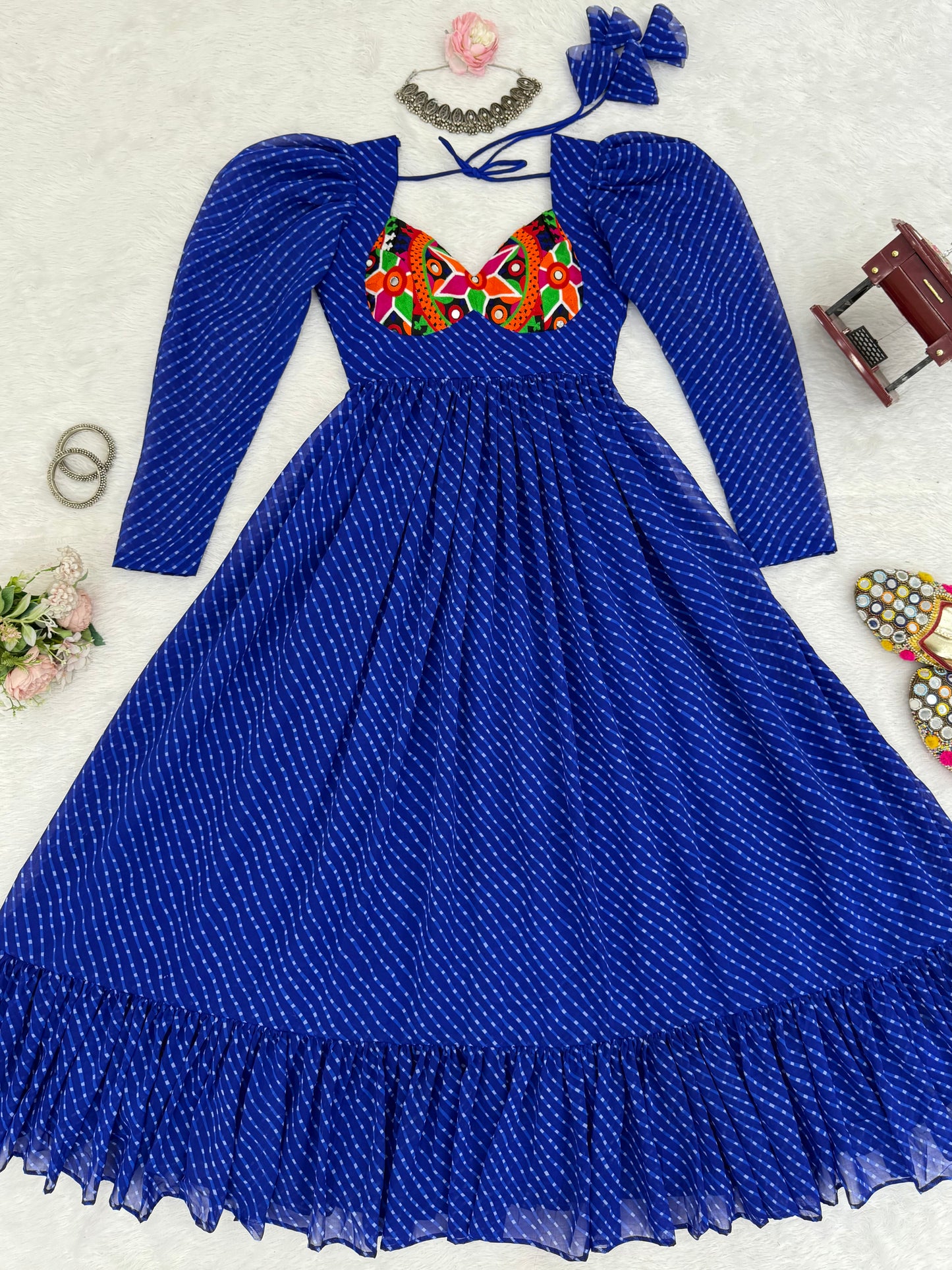 Gown with Chain-Stitch Work & Tassels