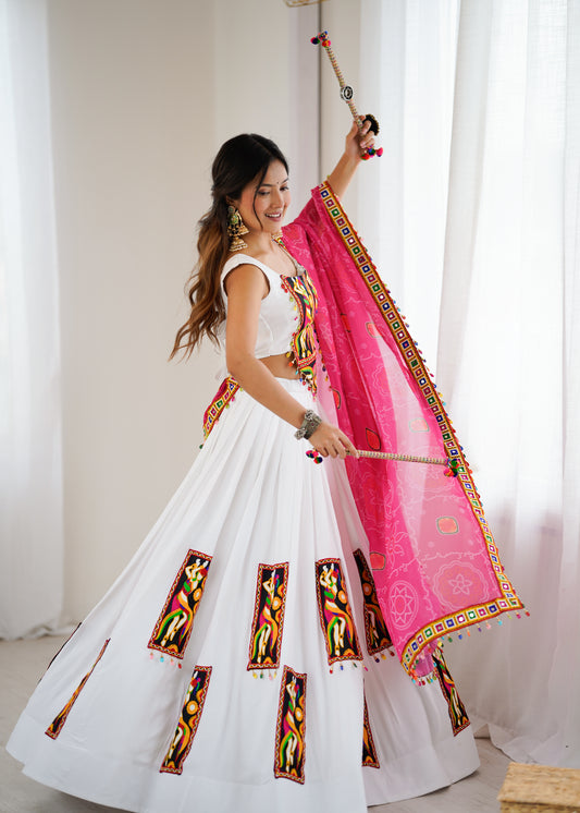 Rayon Lehenga Set with Gamthi Thread Work, Padded Blouse & Georgette Dupatta