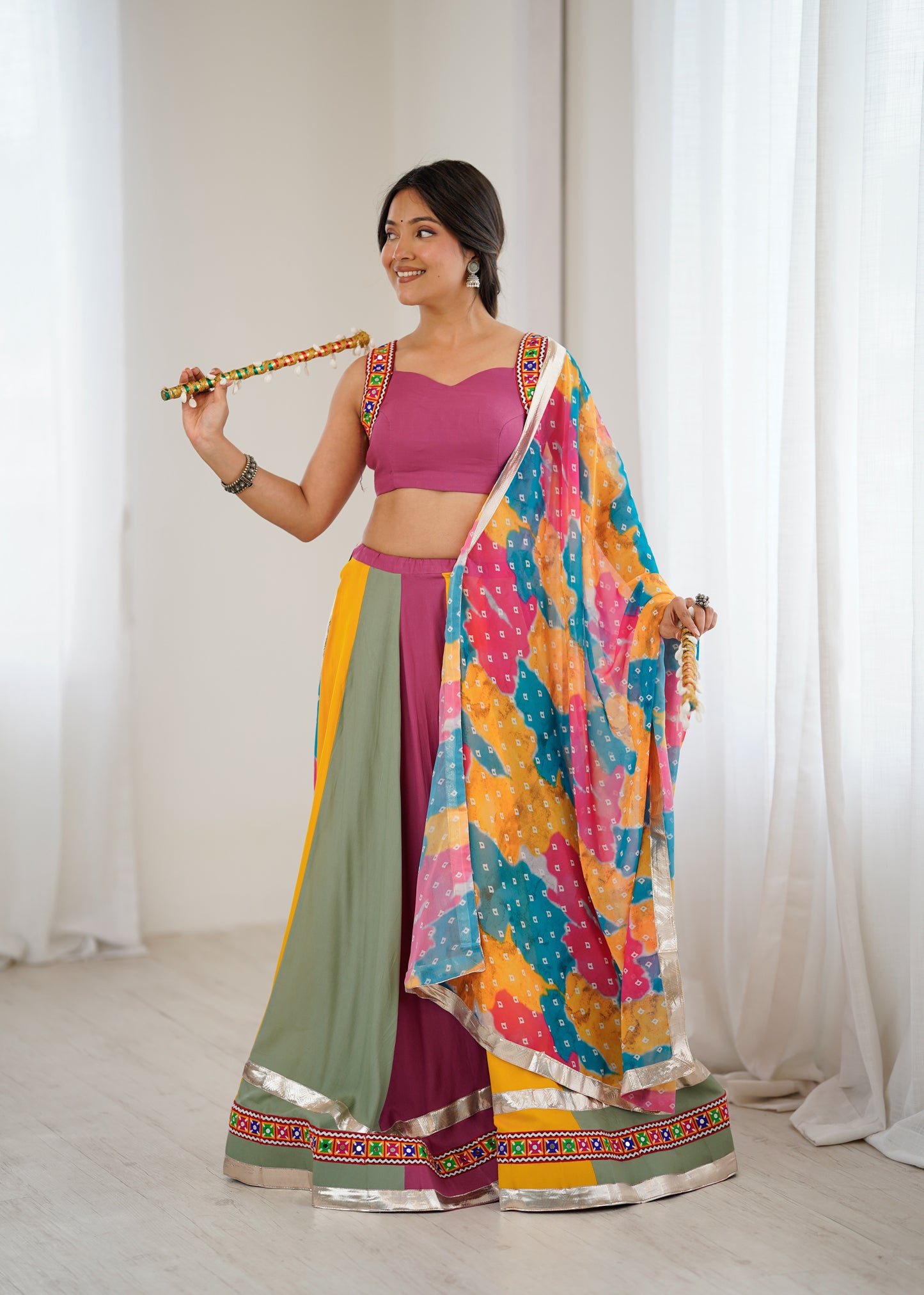 Heavy Rayon Gamthi Mirror Work Lehenga with Dupatta – 4 Meter Flair