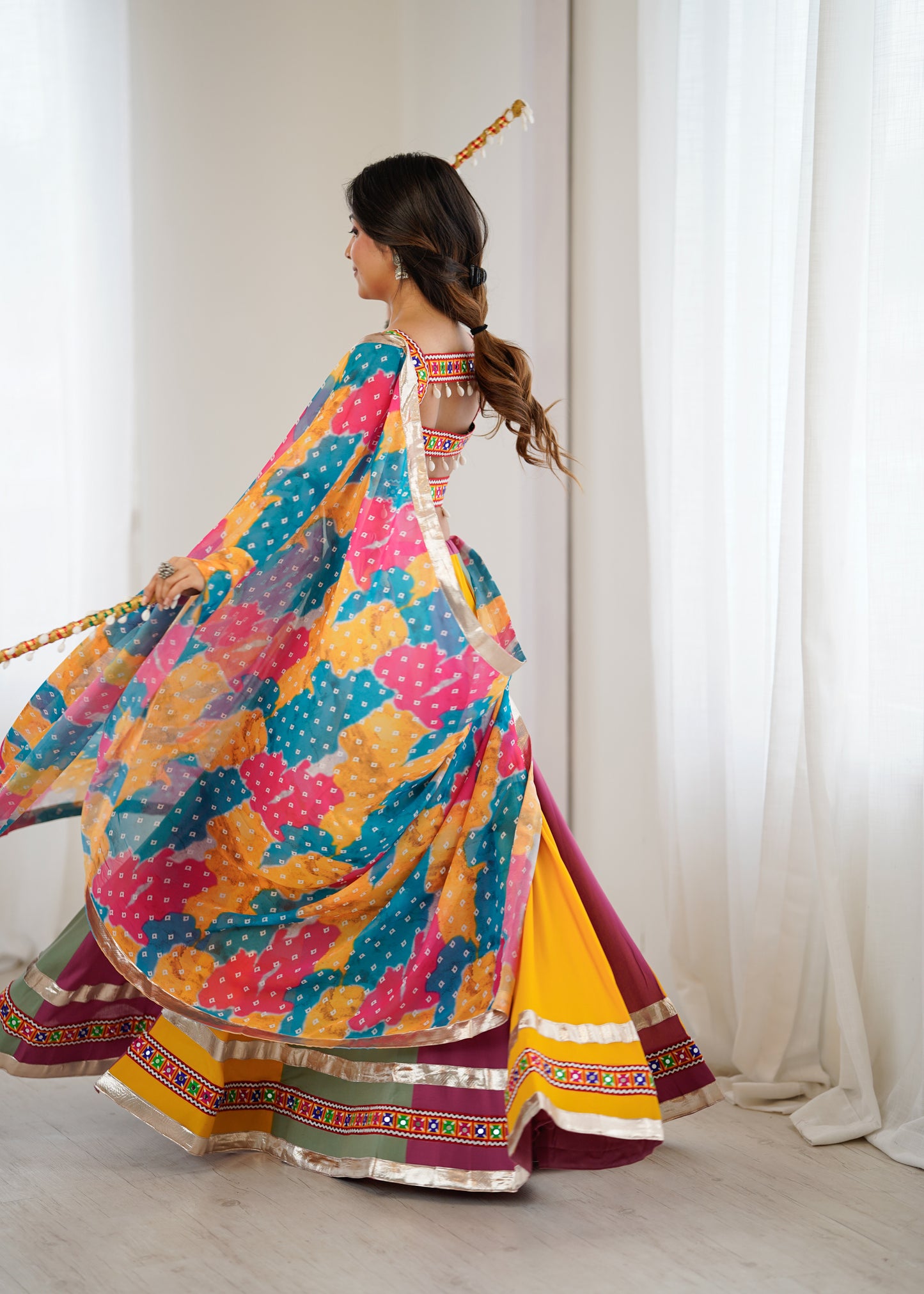Heavy Rayon Gamthi Mirror Work Lehenga with Dupatta – 4 Meter Flair