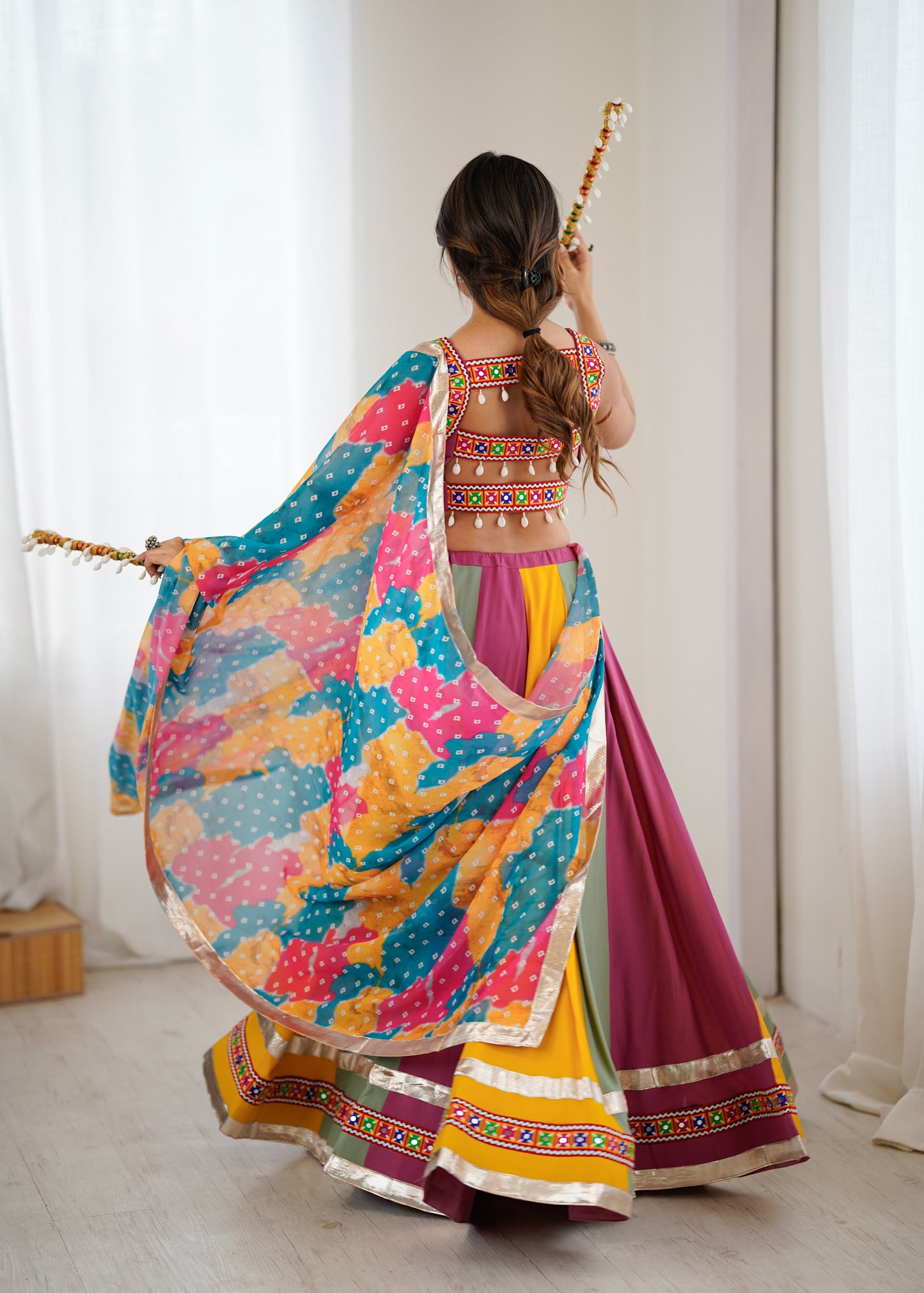 Heavy Rayon Gamthi Mirror Work Lehenga with Dupatta – 4 Meter Flair