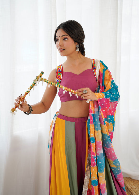 Heavy Rayon Gamthi Mirror Work Lehenga with Dupatta – 4 Meter Flair