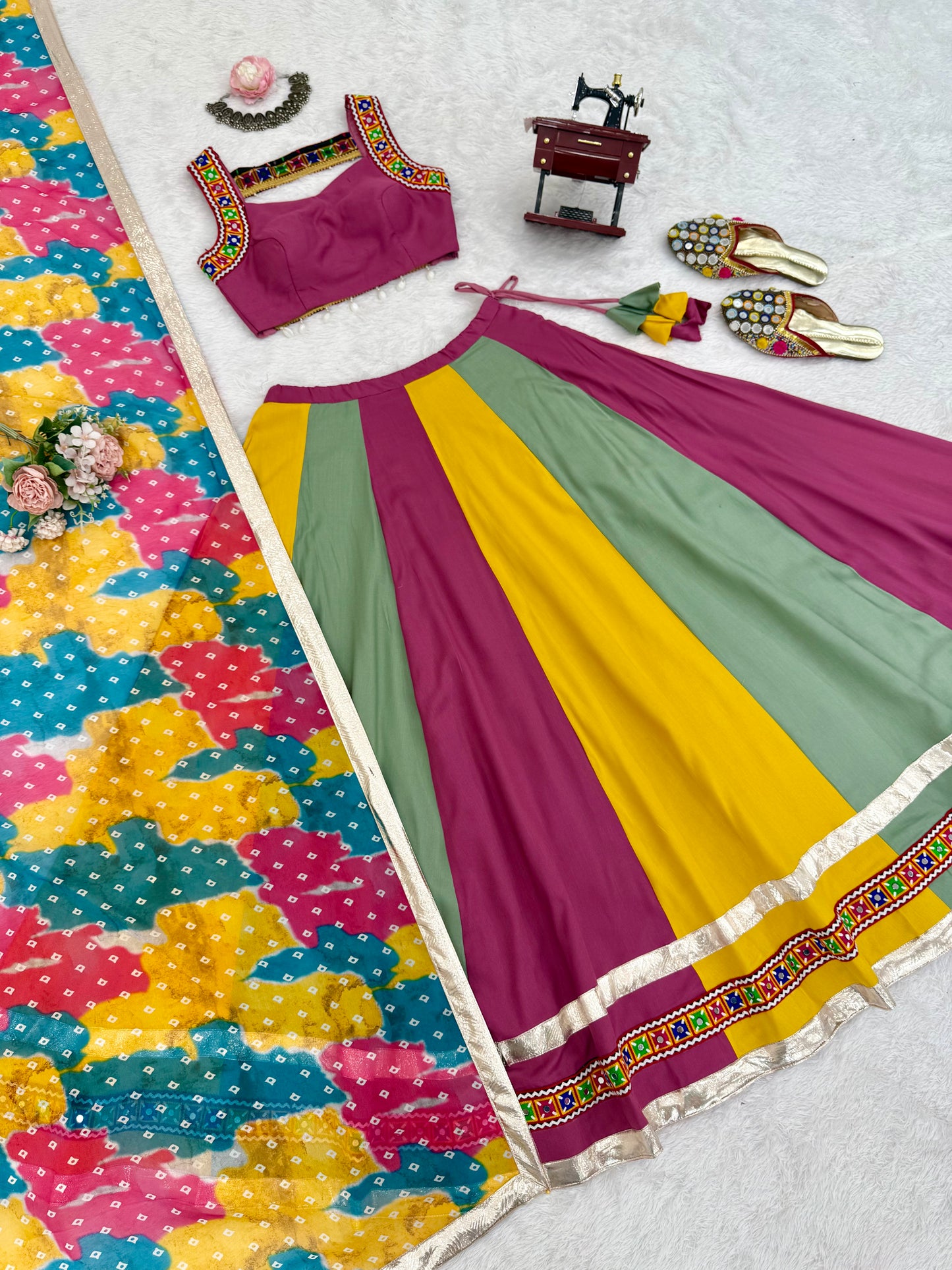 Heavy Rayon Gamthi Mirror Work Lehenga with Dupatta – 4 Meter Flair