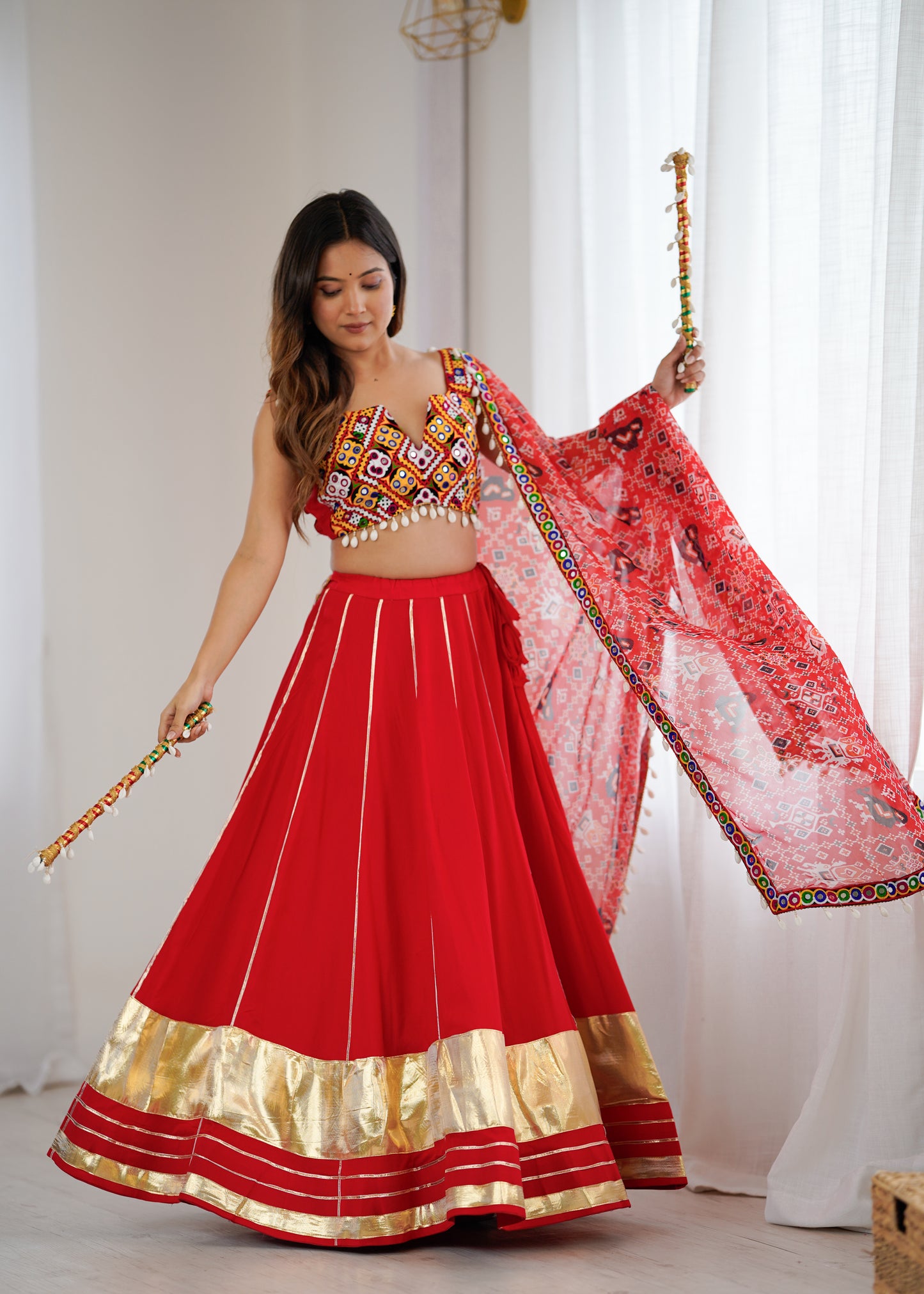 Flair Heavy Rayon Lehenga Choli with Gamthi Mirror Work