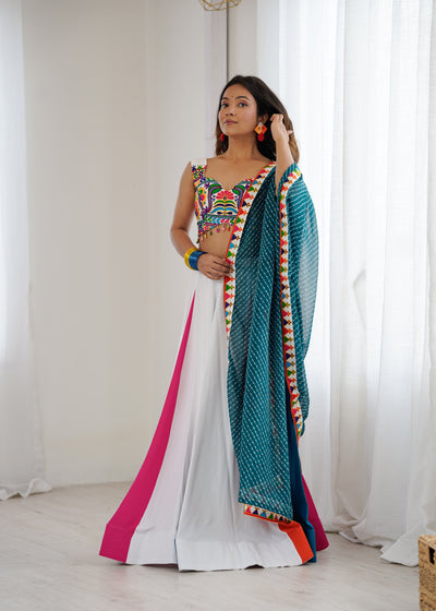 Heavy Rayon Lehenga Choli with Mirror & Kodi Work Blouse and Georgette Dupatta