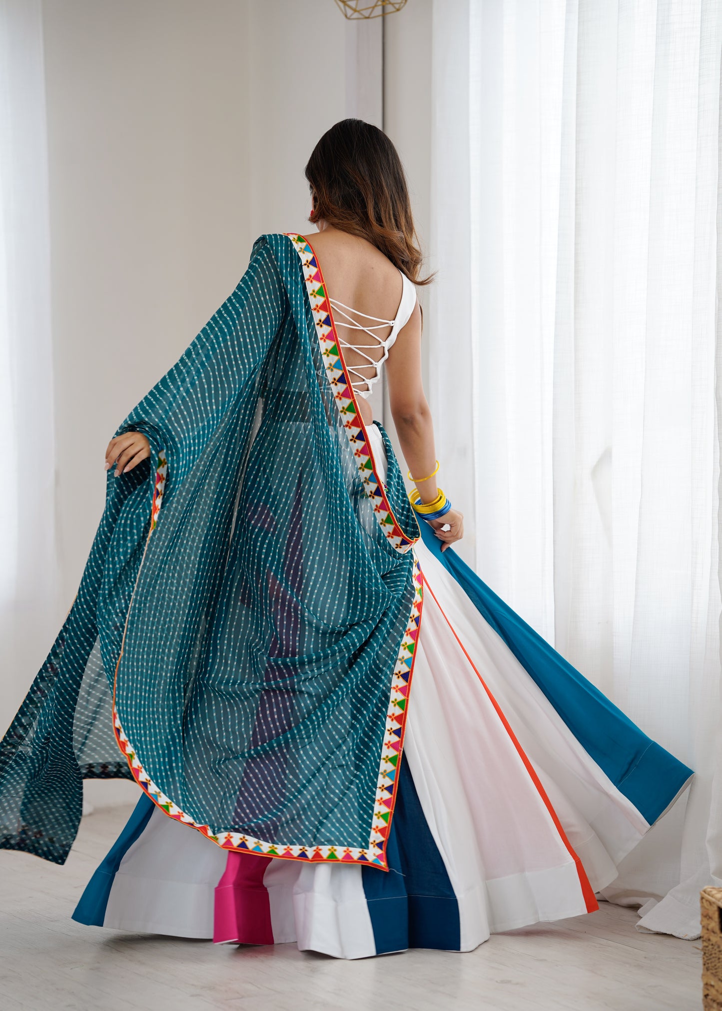 Heavy Rayon Lehenga Choli with Mirror & Kodi Work Blouse and Georgette Dupatta