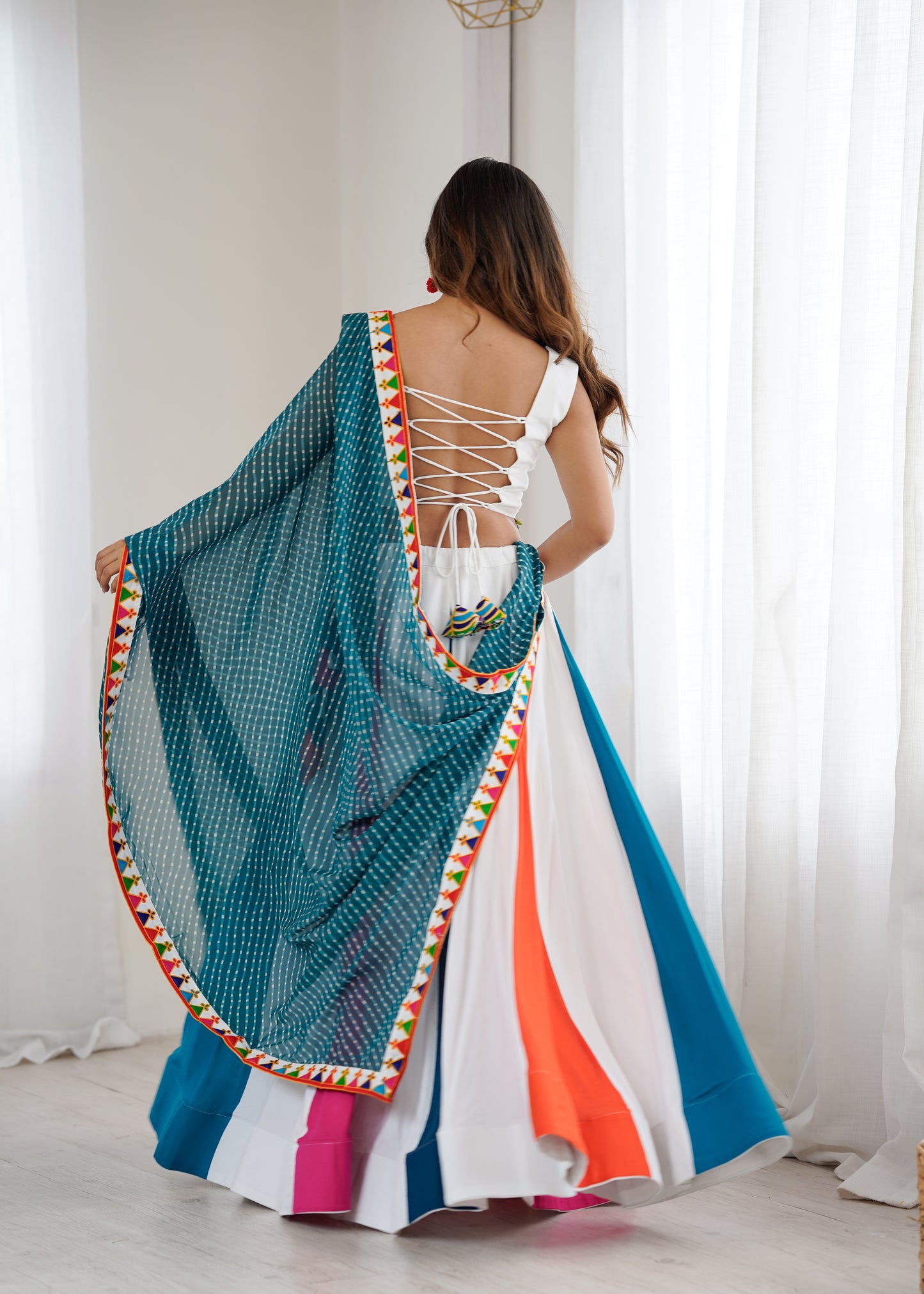 Heavy Rayon Lehenga Choli with Mirror & Kodi Work Blouse and Georgette Dupatta