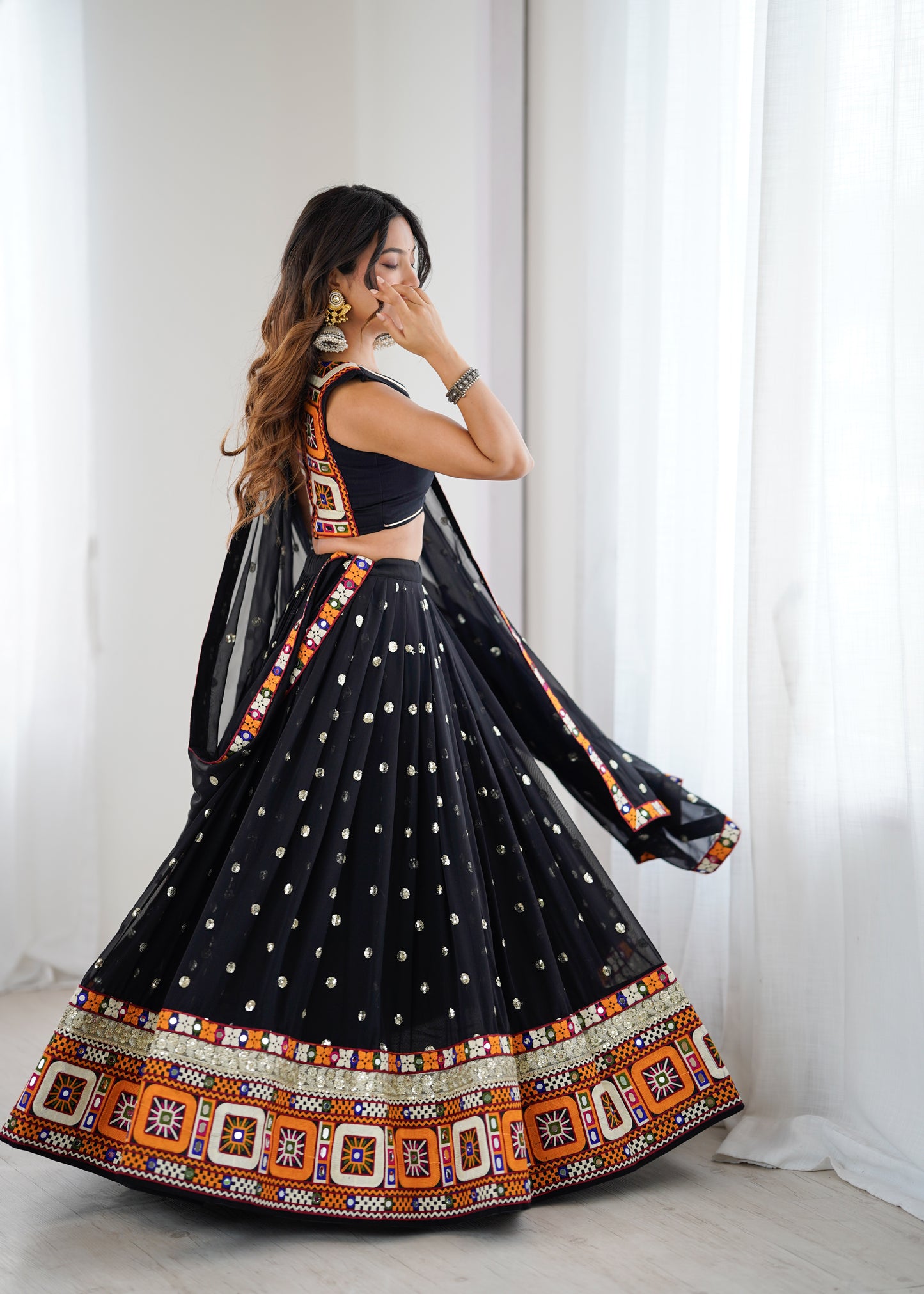 Heavy Faux Georgette Lehenga Choli with Mirror & Sequin Work