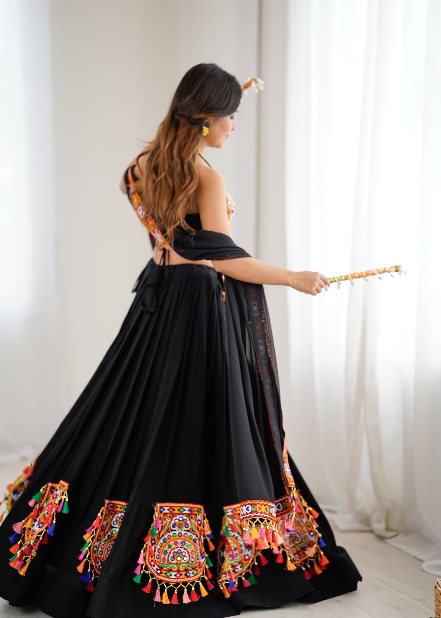 Rayon Lehenga Choli with Mirror & Tassel Work and Gamthi Lace Dupatta