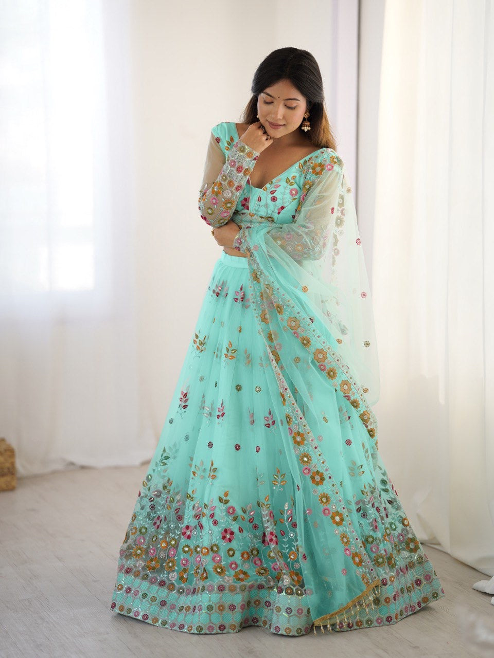 Soft Net Lehenga Set with Cancan Flair