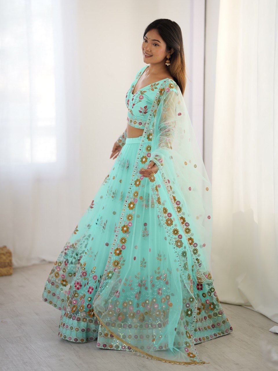Soft Net Lehenga Set with Cancan Flair