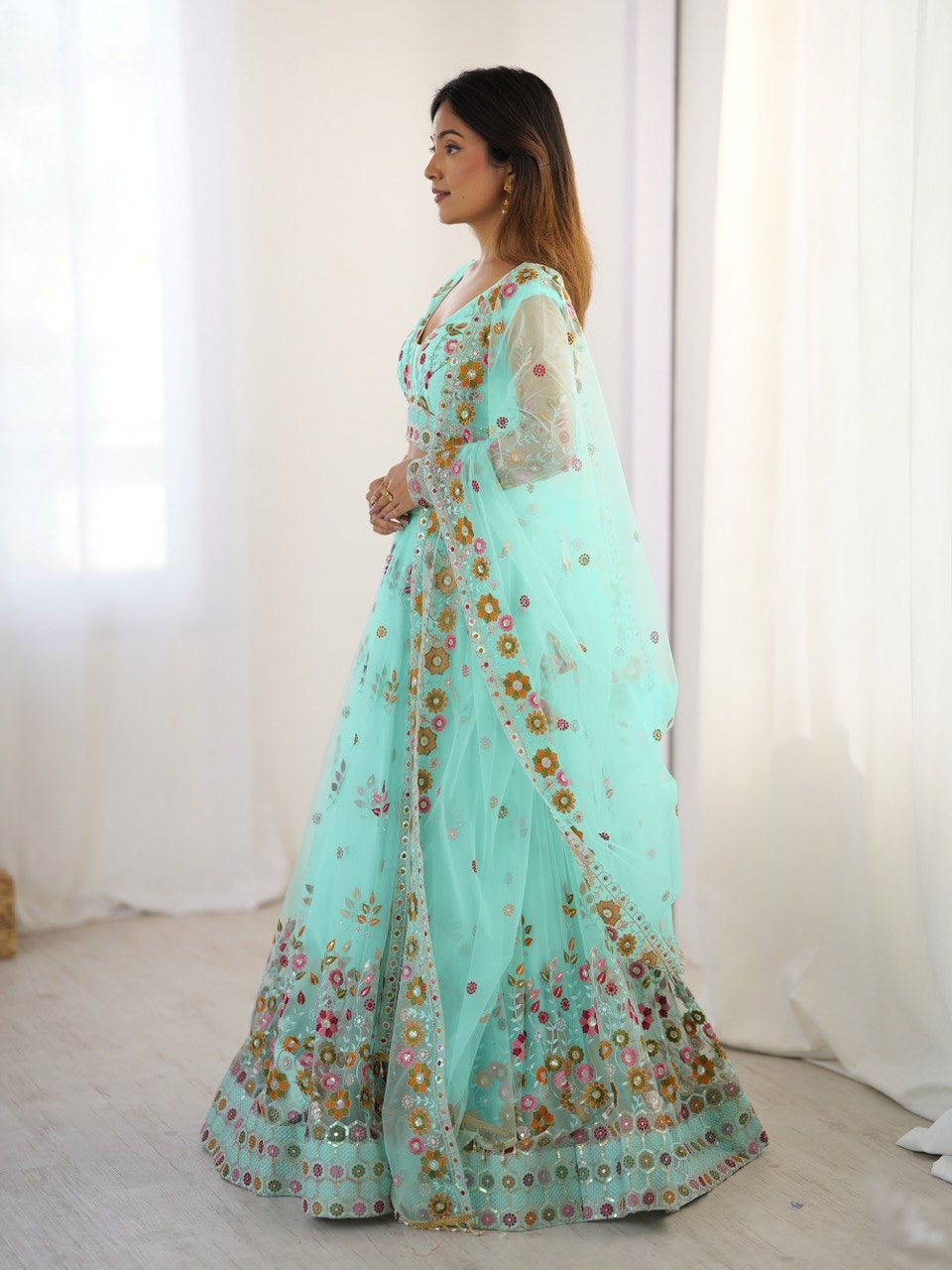 Soft Net Lehenga Set with Cancan Flair
