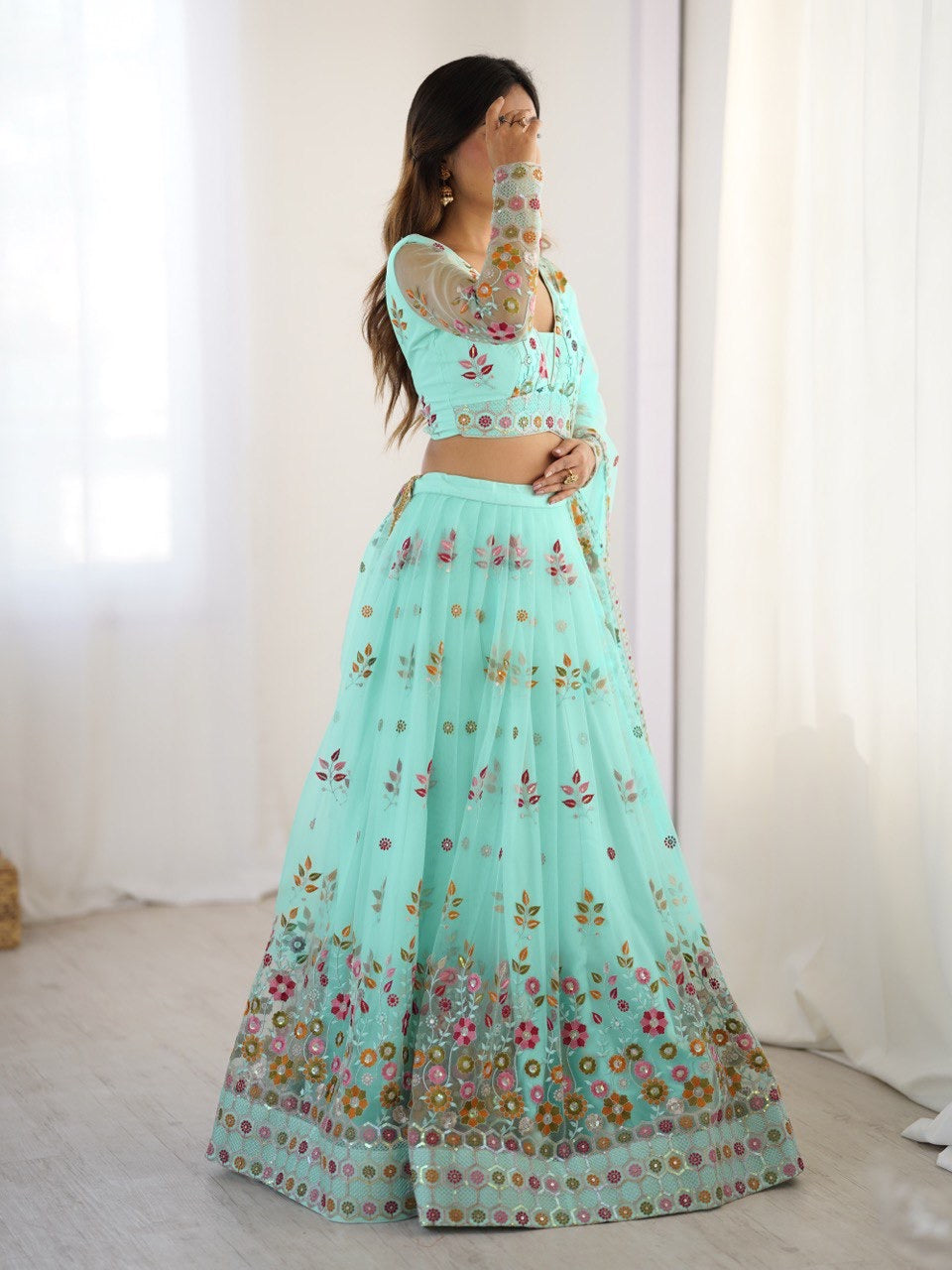 Soft Net Lehenga Set with Cancan Flair