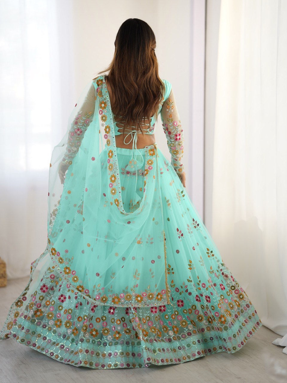 Soft Net Lehenga Set with Cancan Flair