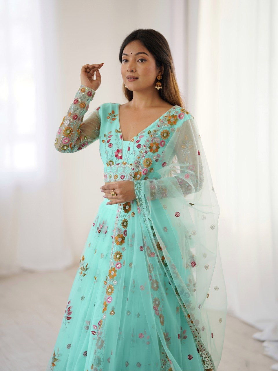 Soft Net Lehenga Set with Cancan Flair