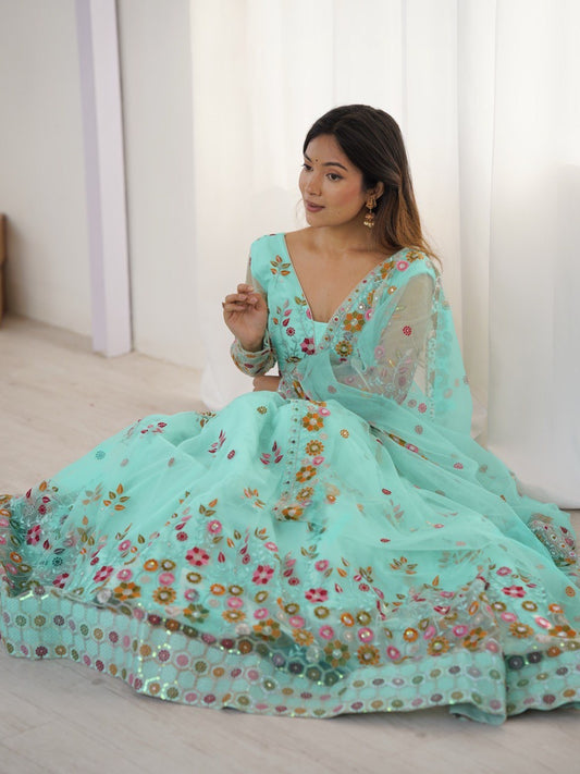 Soft Net Lehenga Set with Cancan Flair