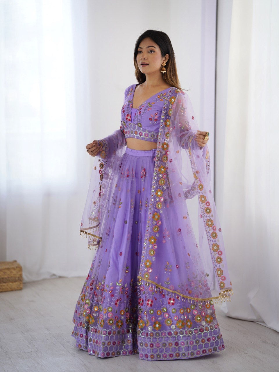 Soft Net Lehenga Set with Cancan Flair